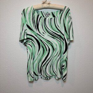 JM Collection Mint and Black Wave Pattern Top